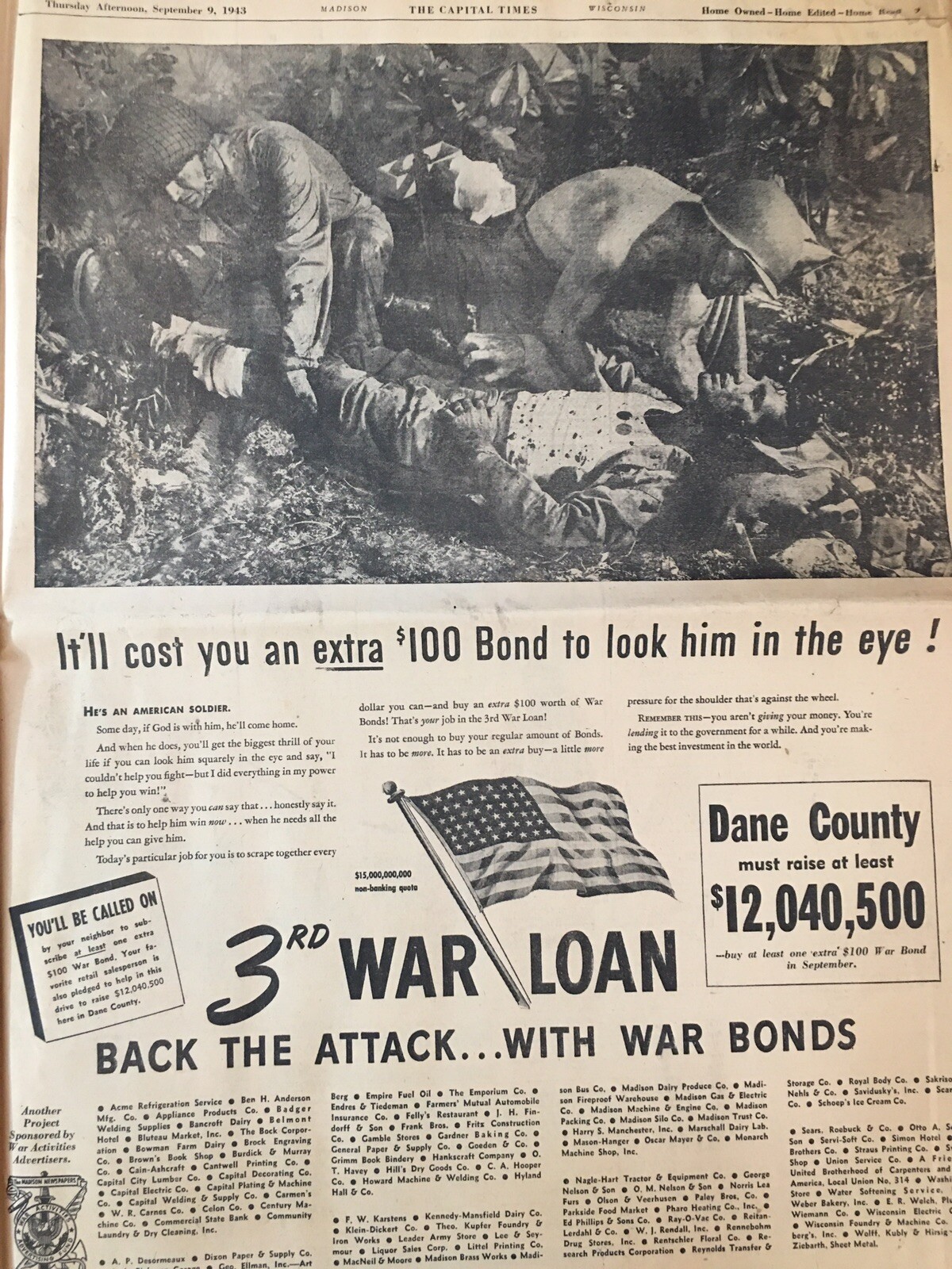WWII Italy Quits-Invasion Naples 1943 Madison WI Dane County War Bond
