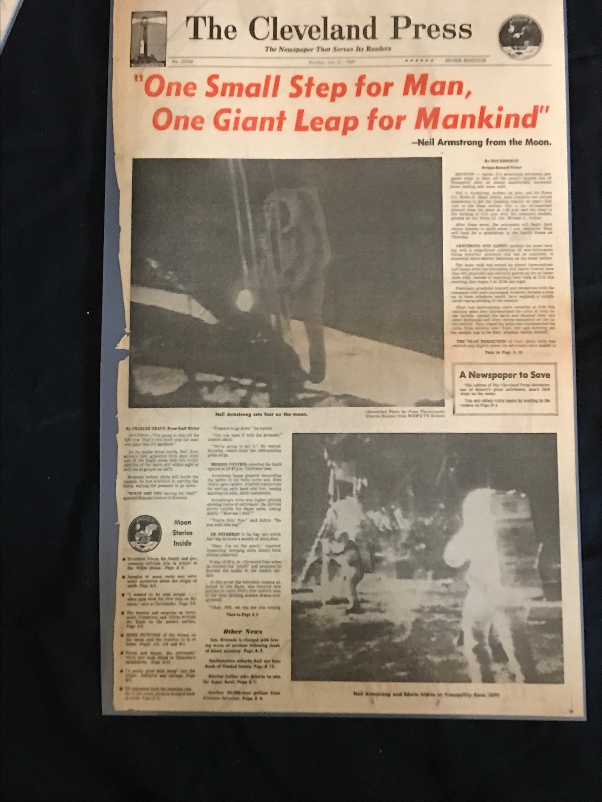 1969 One small step for man,one giant leap for mankind Laminated Newspaper JA26