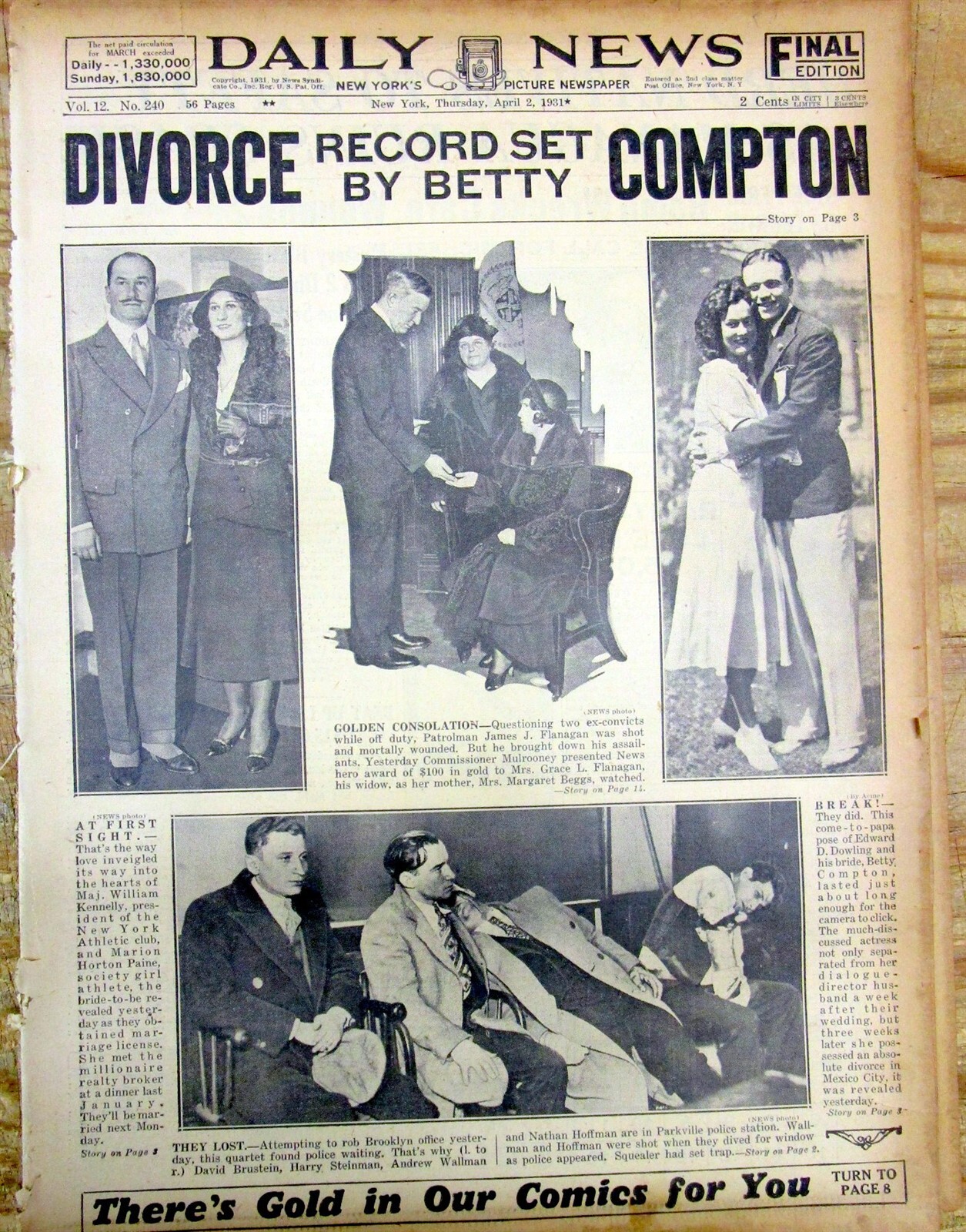 Apr 1931 newspaper Notre Dame football coach KNUTE ROCKNE KILLED in PLANE CRASH