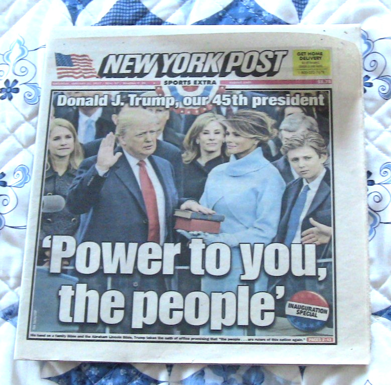 New York Post Newspaper Donald Trump First Inauguration January 21, 2017