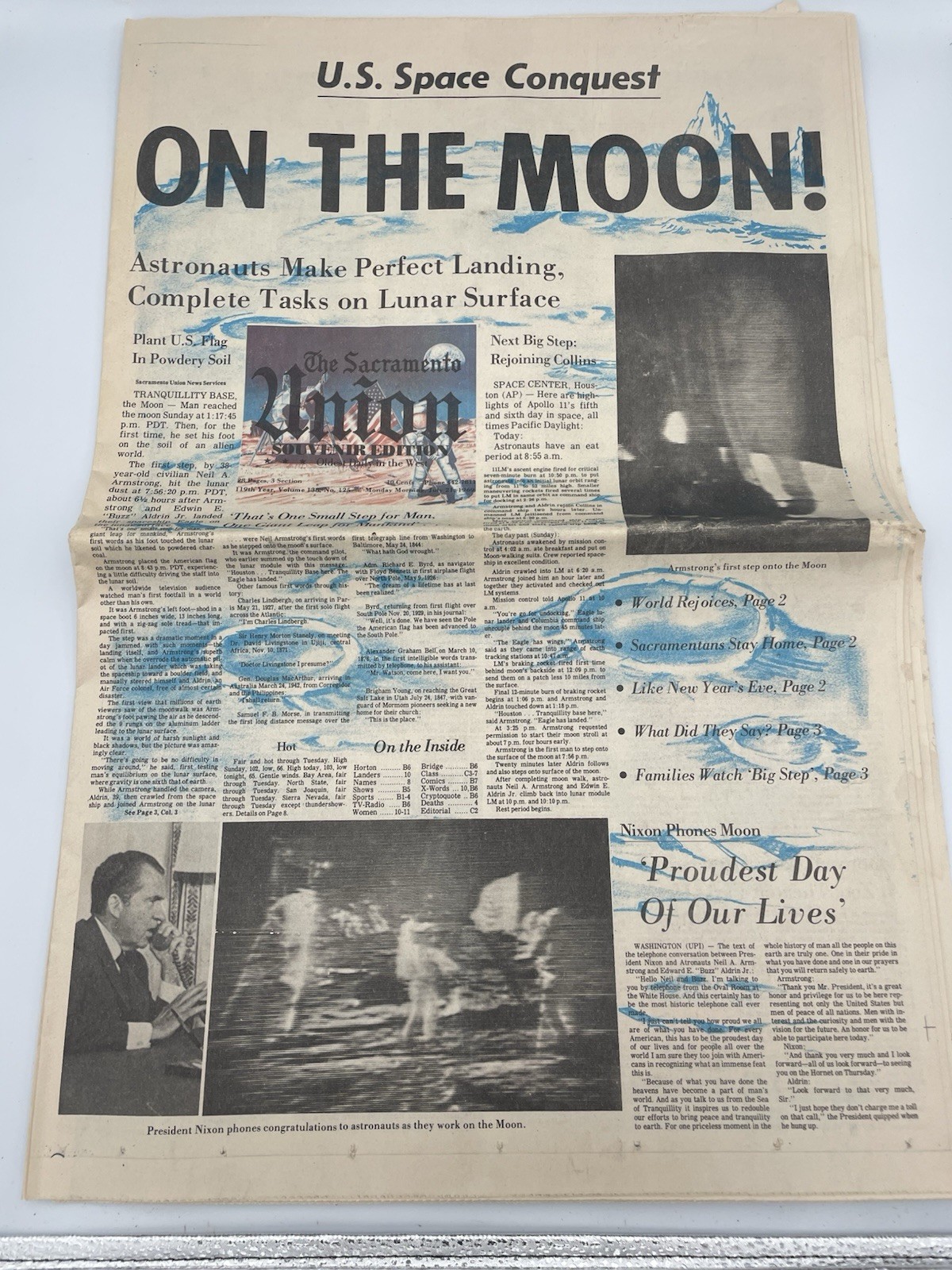 9x The Sacramento Union Newspapers 1969 Apollo 11 Moon Landing Lot
