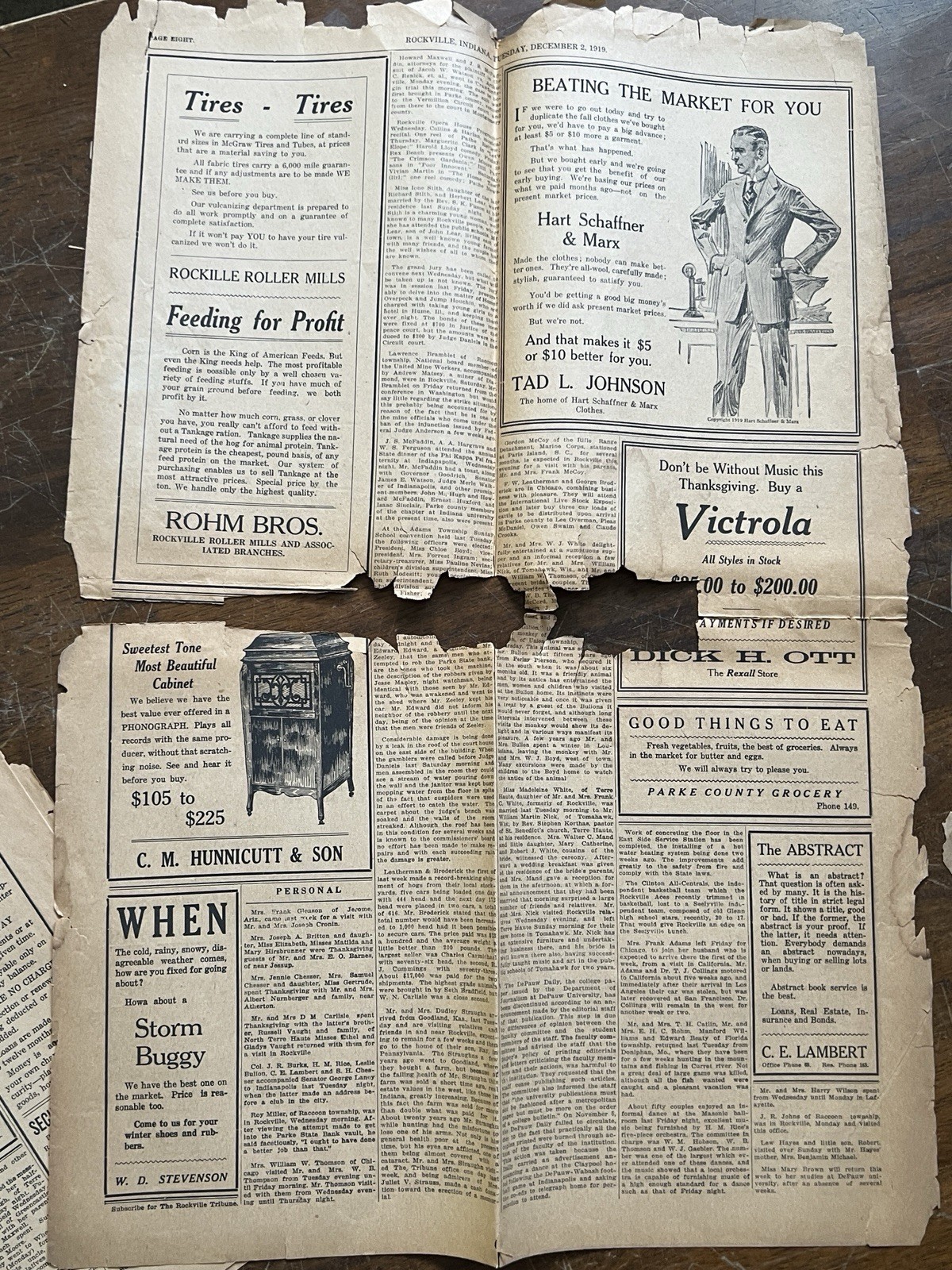 Vintage Rockville Tribune Newspaper Rockville Indiana December 2 1919 Rare