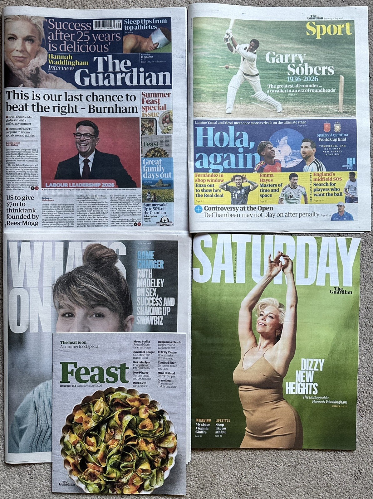 The Guardian 18th July 2026 18/7/26 Sir Garfield Sobers Tribute & Andy Burnham
