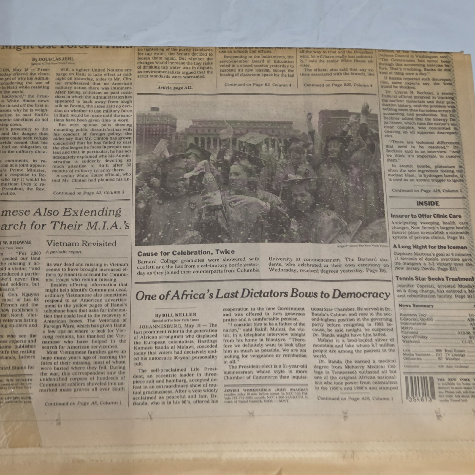NY Times May 20 1994 Jacqueline Kennedy Onassis Dies Front Page Newspaper