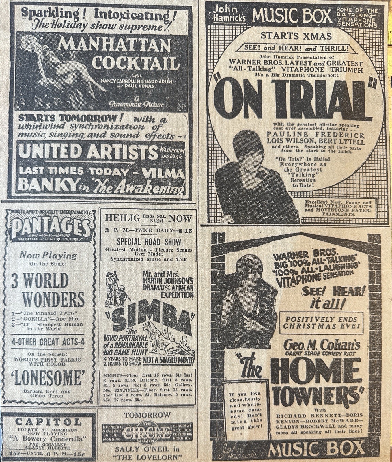 1929 Portland Oregon newspaper Photoplay/Talkie Movie Ad Collection