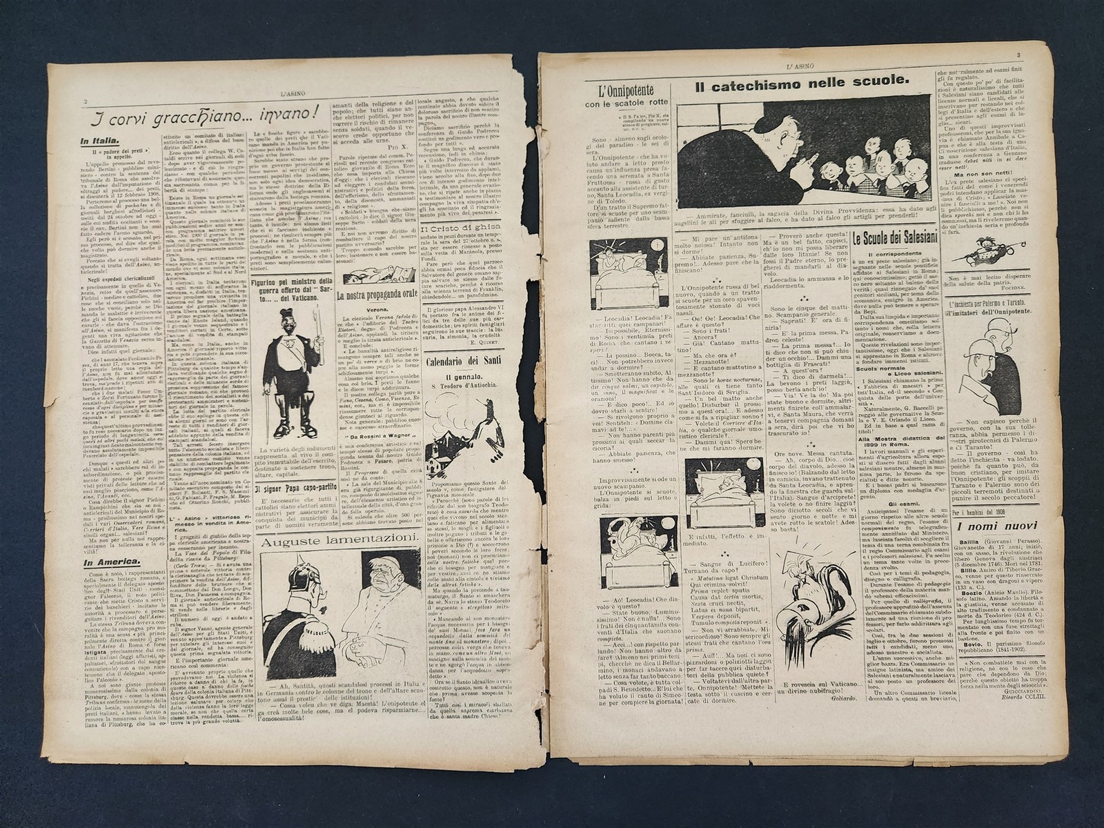 1908 antique L’ASINO socialist anti-catholic satire 4 issues ITALIAN NEWSPAPERS