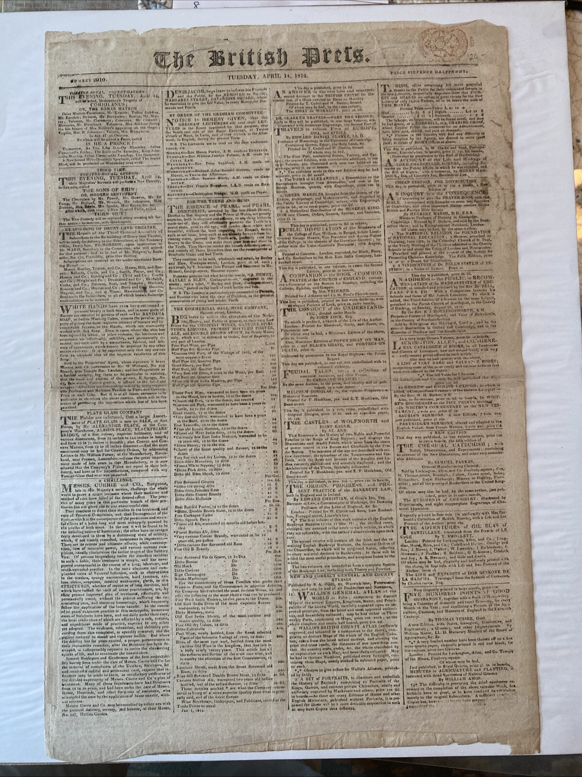 The British Press London April 14 1821 Newspaper
