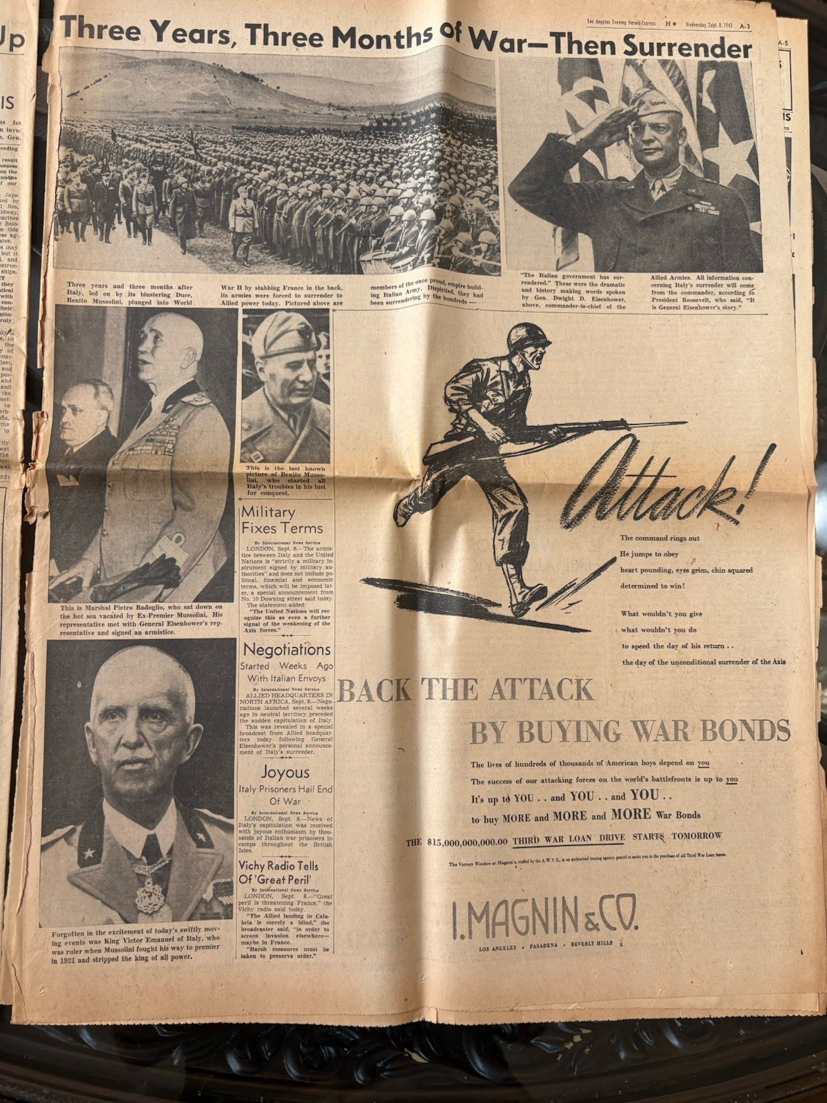 Vintage 1943 WAR EXTRA Newspaper