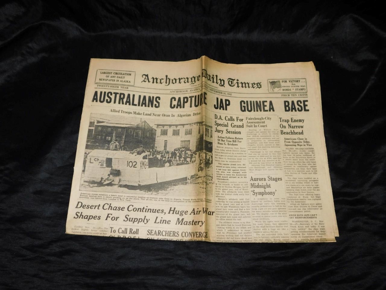 Nov 24 1942 Anchorage Alaska WW2 Newspaper Daily Times War News Plane Crash USO