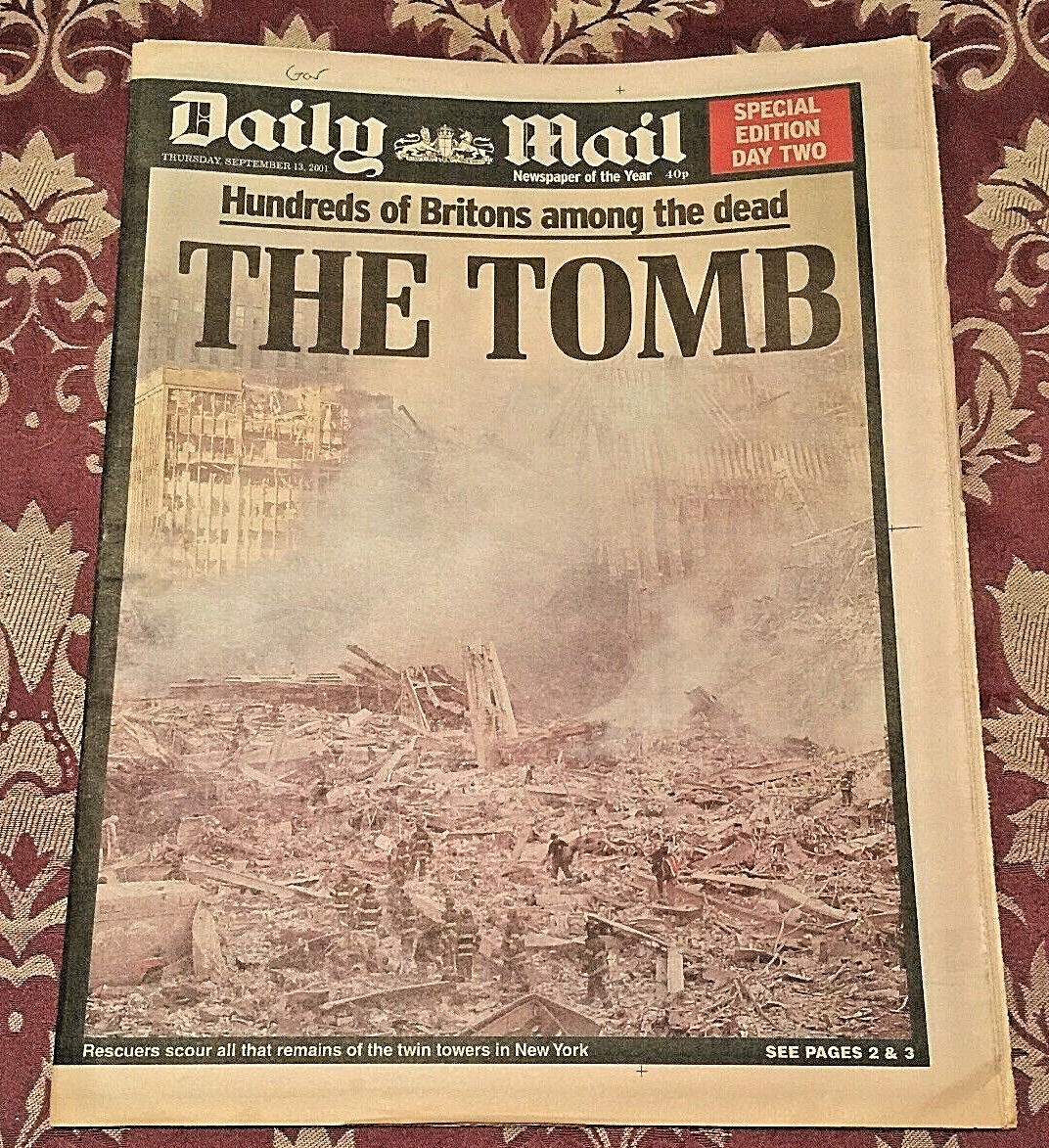 * 6 x Daily Mail Newspapers – 12th to 17th September 2001 9/11 Editions – RARE *