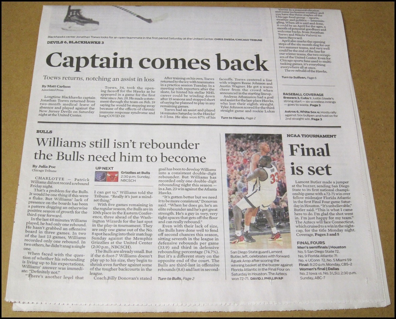 4/2/2023 Chicago Tribune Sports Jonathan Toews Returns to Blackhawks Bears Bulls