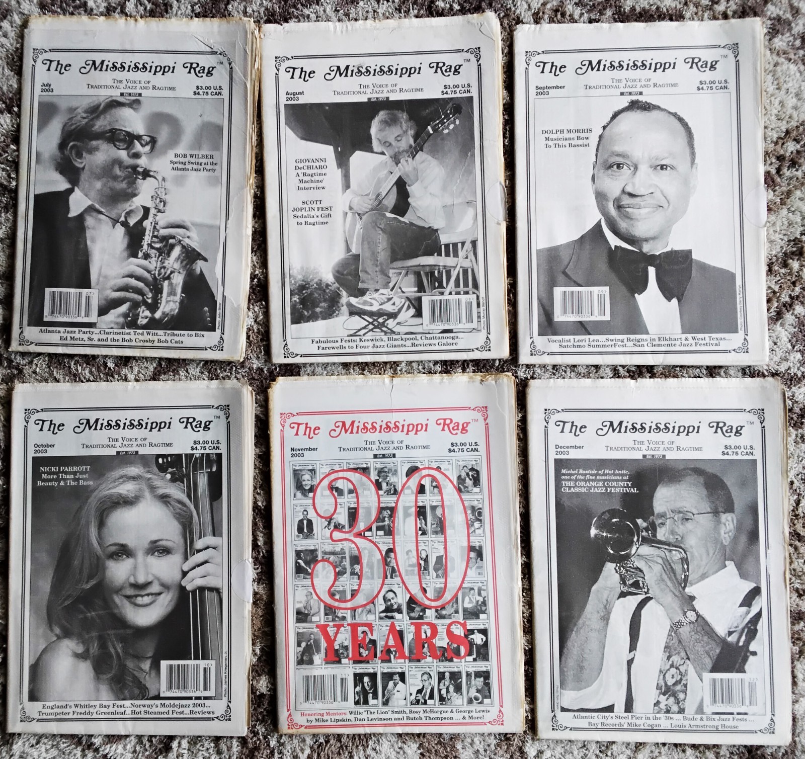 Mississippi Rag, 12 issues, 2003 — Bix Beiderbecke, Ziggy Elman, Dolph Morris