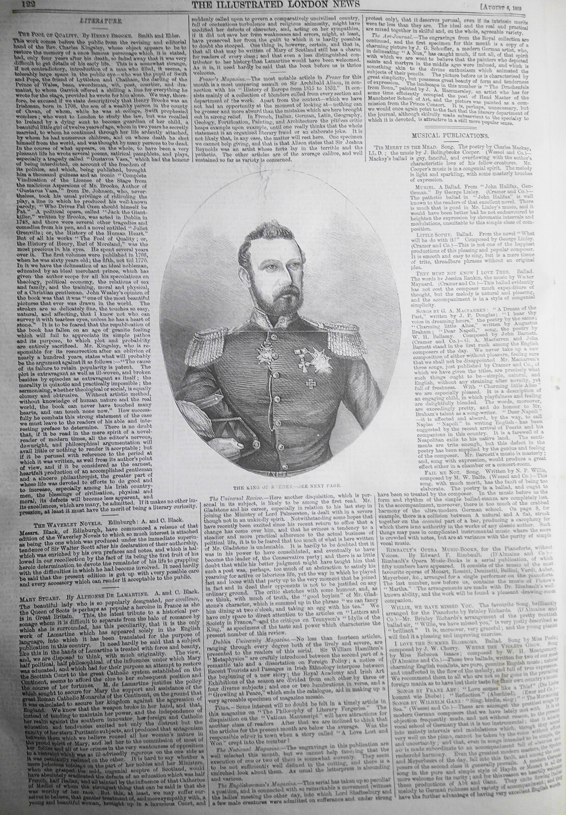 Illustrated London News, August 6, 1859. Peace Conference, Zurich; General Vinoy