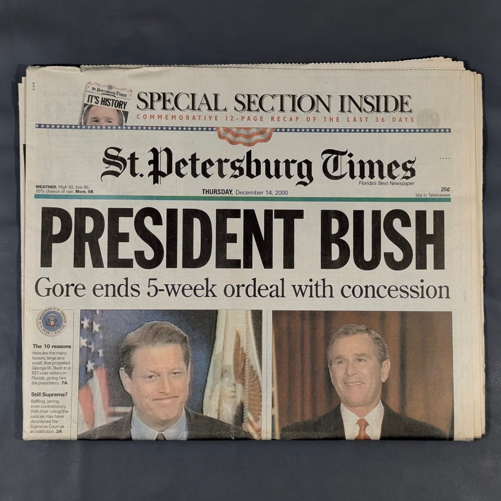 St. Petersburg Times Dec 14 2000 President Bush Gore Concession Newspaper