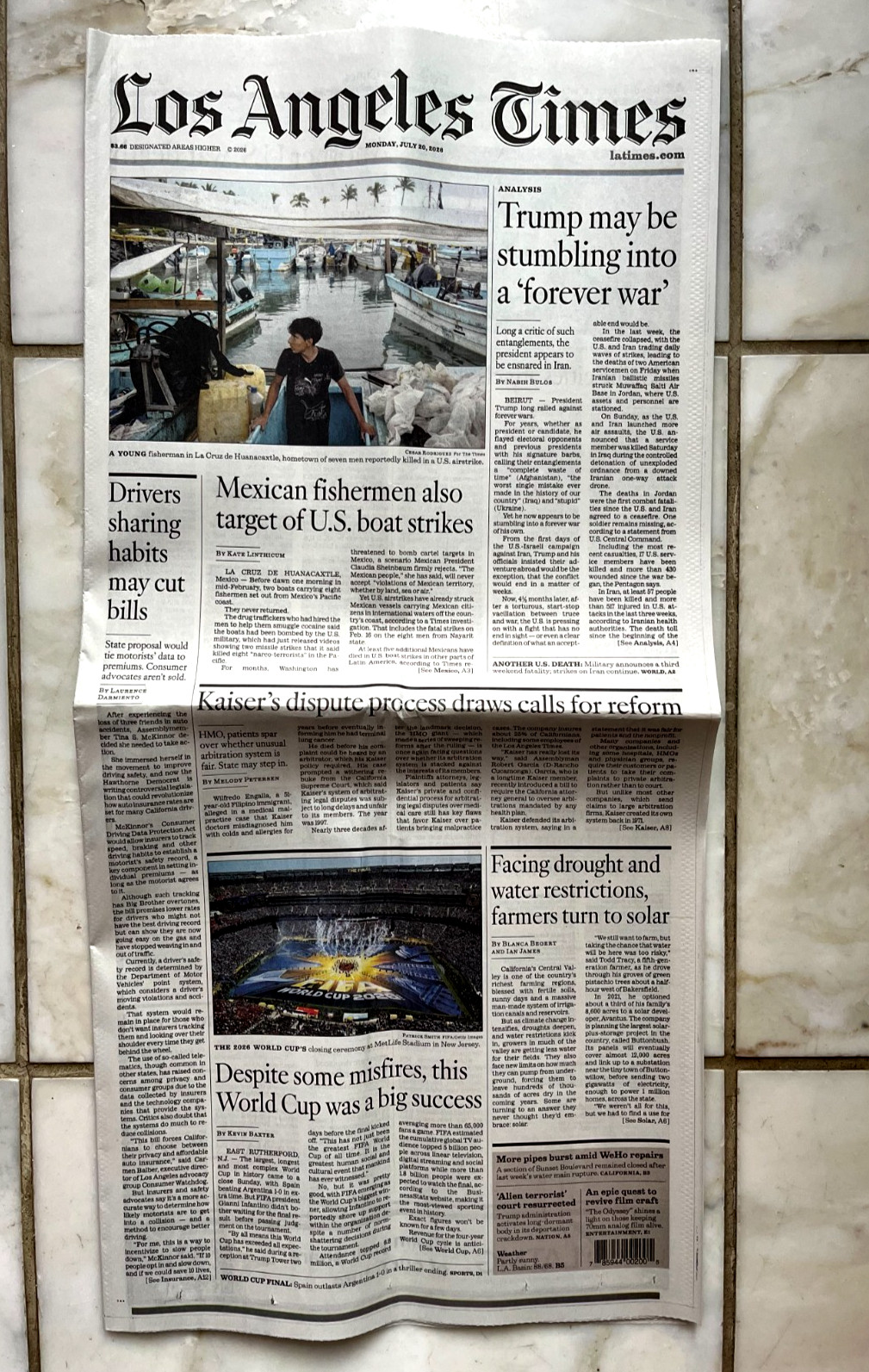 LOS ANGELES TIMES July 20 2026 FIFA WORLD CUP FINAL SPAIN ARGENTINA MLB Dodgers
