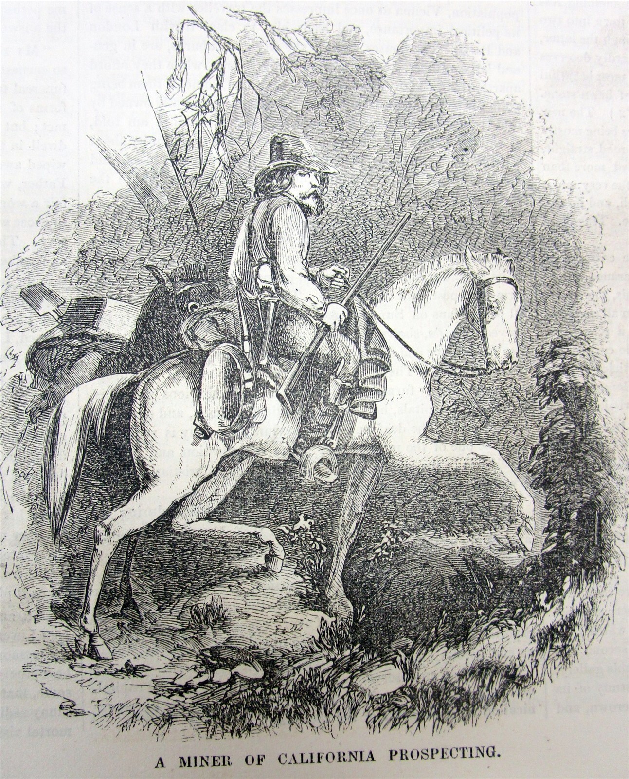 1854 illustrated newspaper with View of a MINER during the CALIFORNIA GOLD RUSH