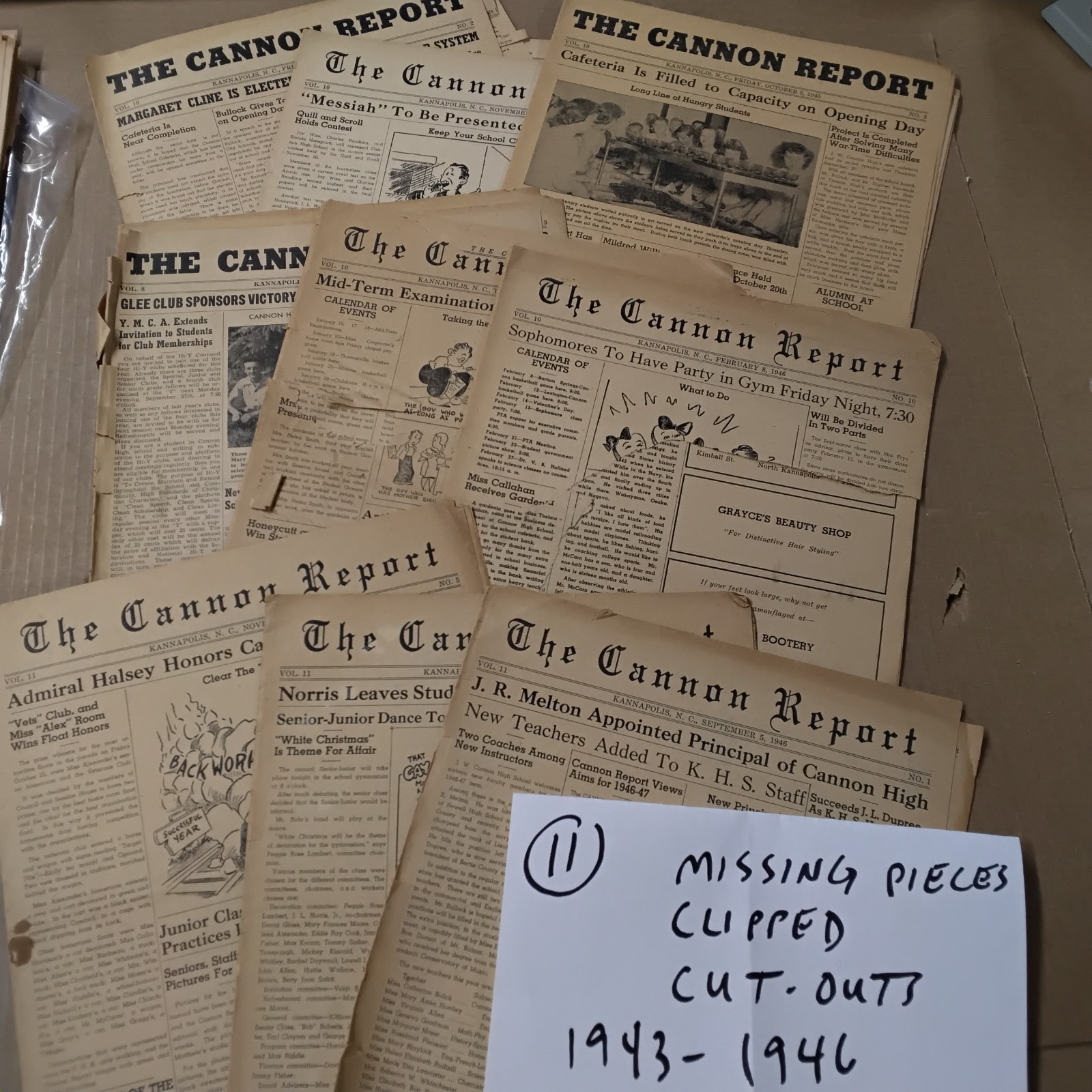 The Cannon Report High School Kannapolis NC Newspaper vtg Lot 1943 1944 1945 ’46