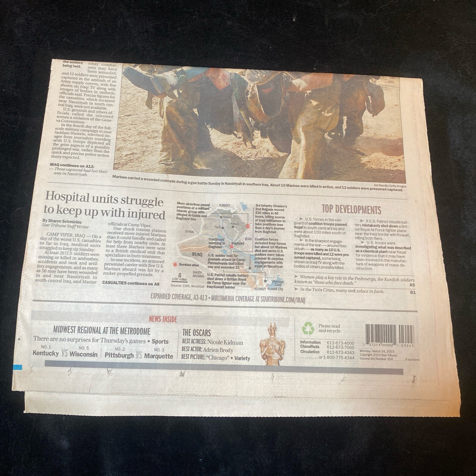 Historic Minnesota Star Tribune March 24, 2003 Iraq War – Section A ONLY