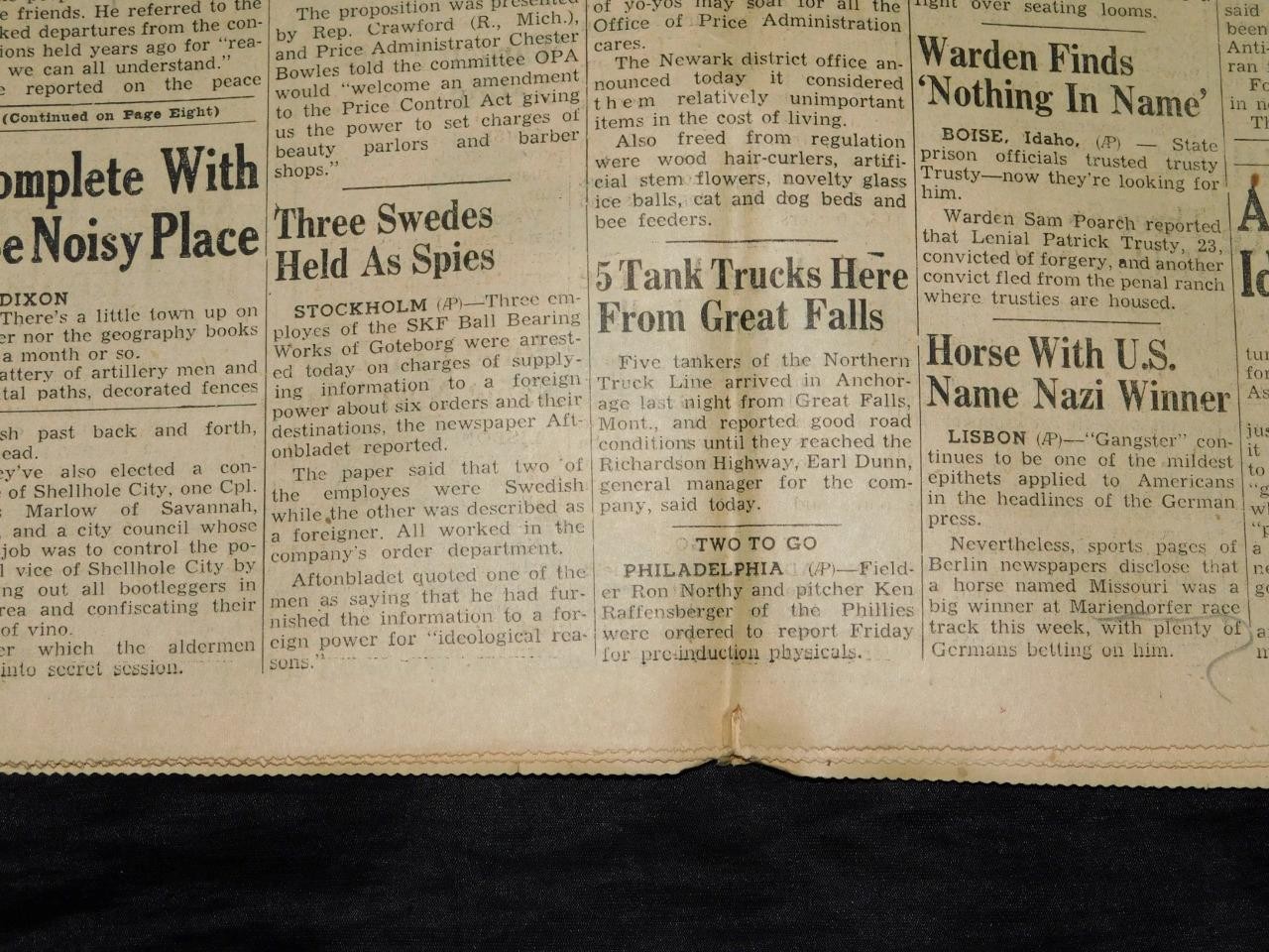 May 24 1944 Anchorage Alaska Newspaper WW2 Anzio Appian Way Italy Kuriles Bombed