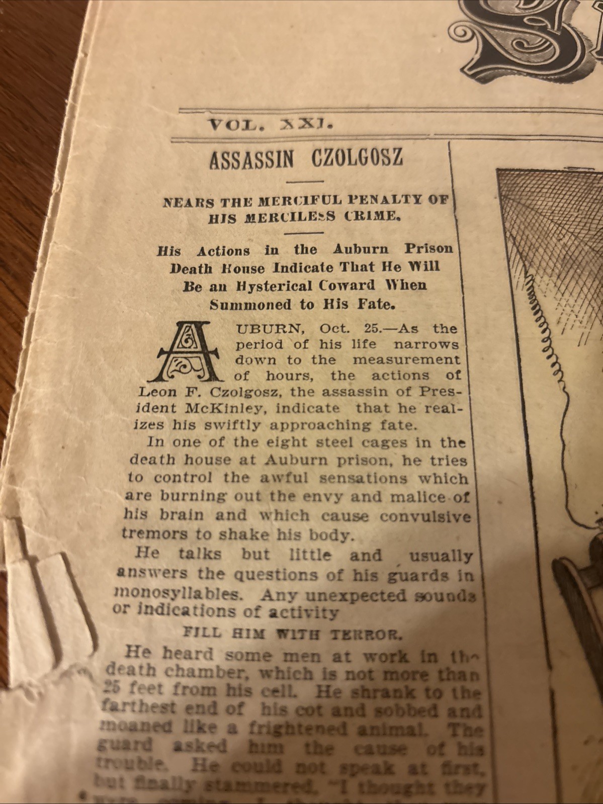 Newspaper Utica Saturday Globe 10/26/1901 McKinley Assassination Czolgosz Jailed