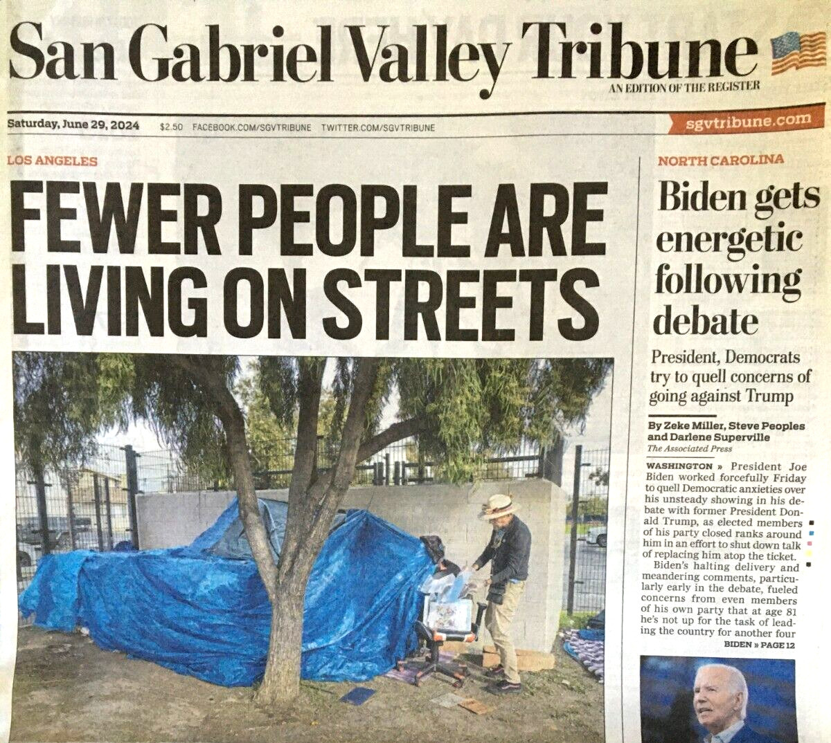 SAN GABRIEL VALLEY TRIBUNE June 29, 2024 BIDEN ENERGETIC FOLLOWING DEBATE Bronny