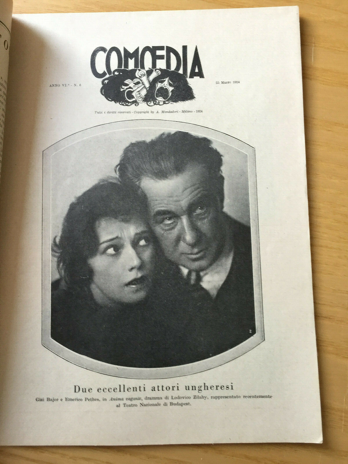 MONDADORI COMEDIA PERIODICO COMEDIA E VITA THEATRALE N° 6 1924 2/19