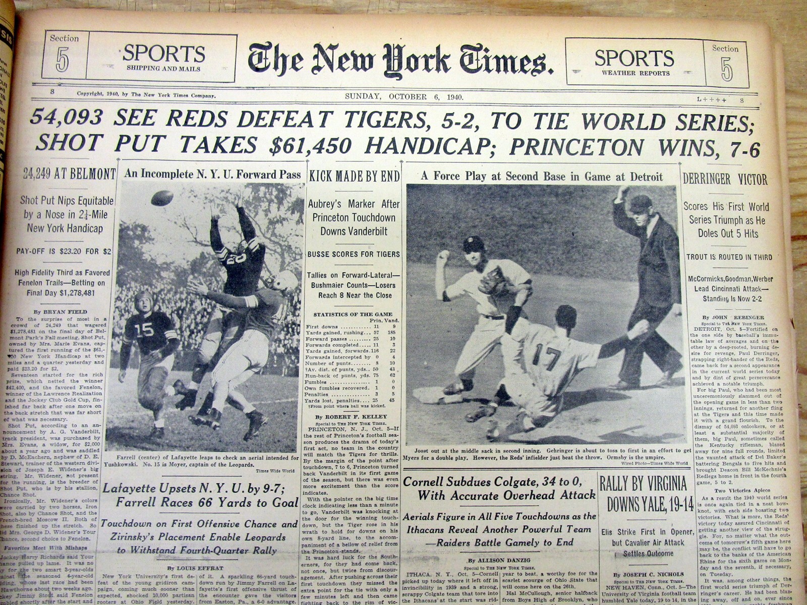 7 1940 NY Times newspapers CINCINNATI REDS win baseball World Series vs DETROIT