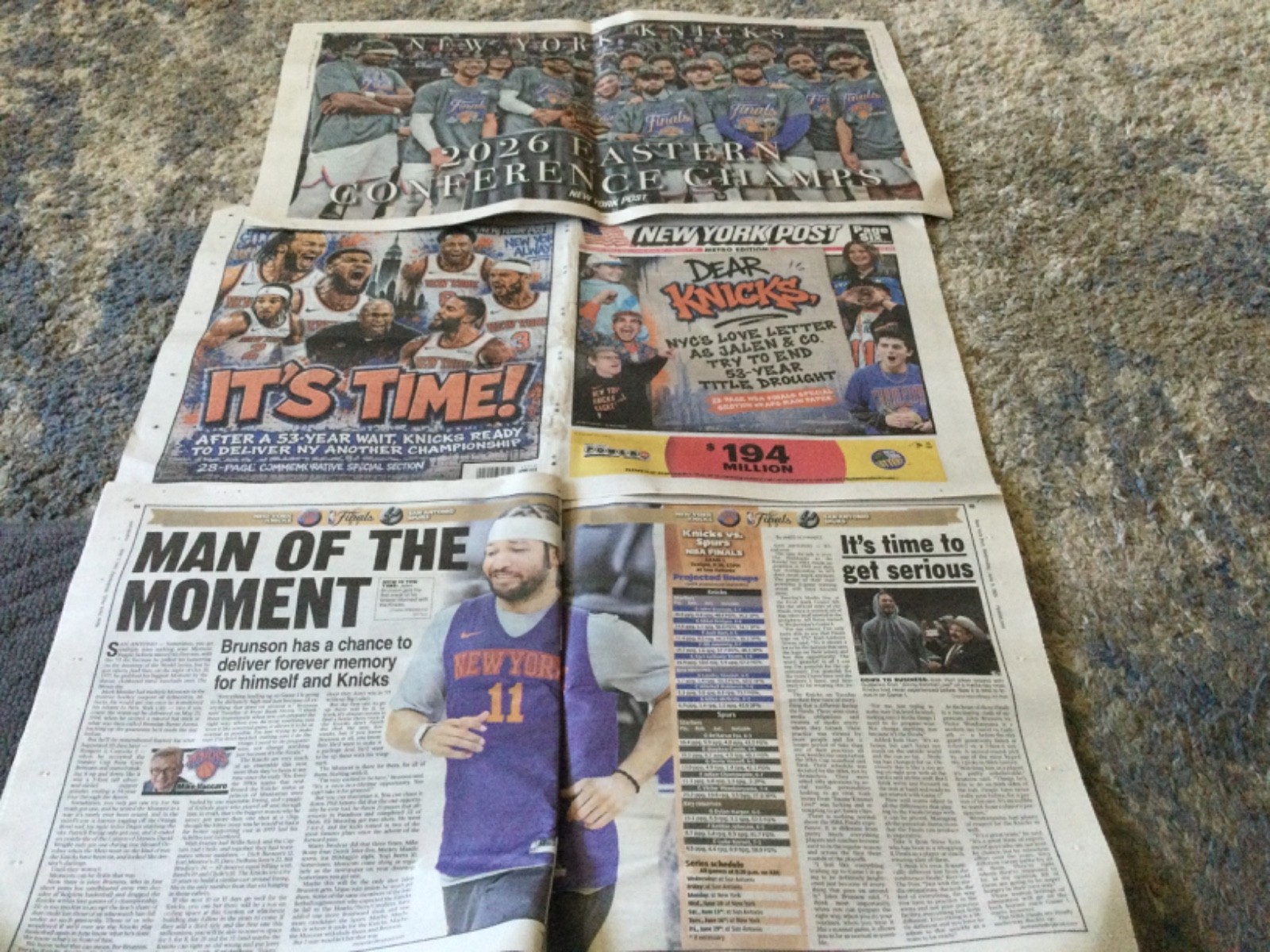 N.Y. POST-6/3/26-IT’S TIME!/MAN OF THE MOMENT+POSTER-Knicks NBA- folded/read