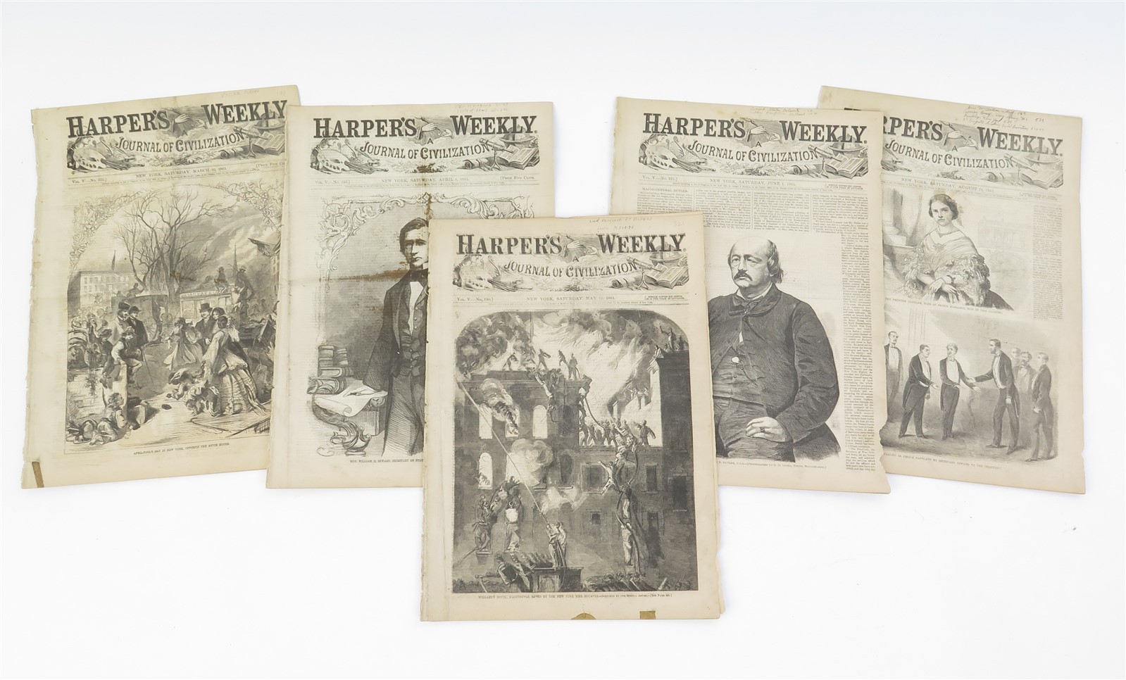 Lot of 5 Original Harper’s Weekly Magazines American Civil War Era from 1861
