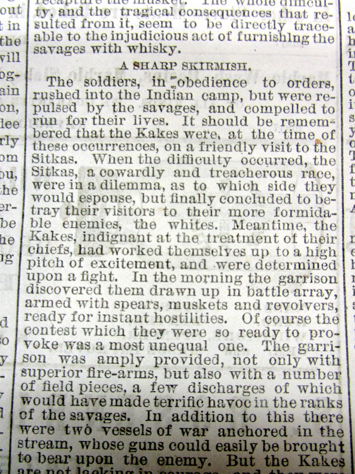 1869 newspaper ALASKA ‘s NATIVE AMERICANS are ABUSED by US SOLDIERS aftrPURCHASE