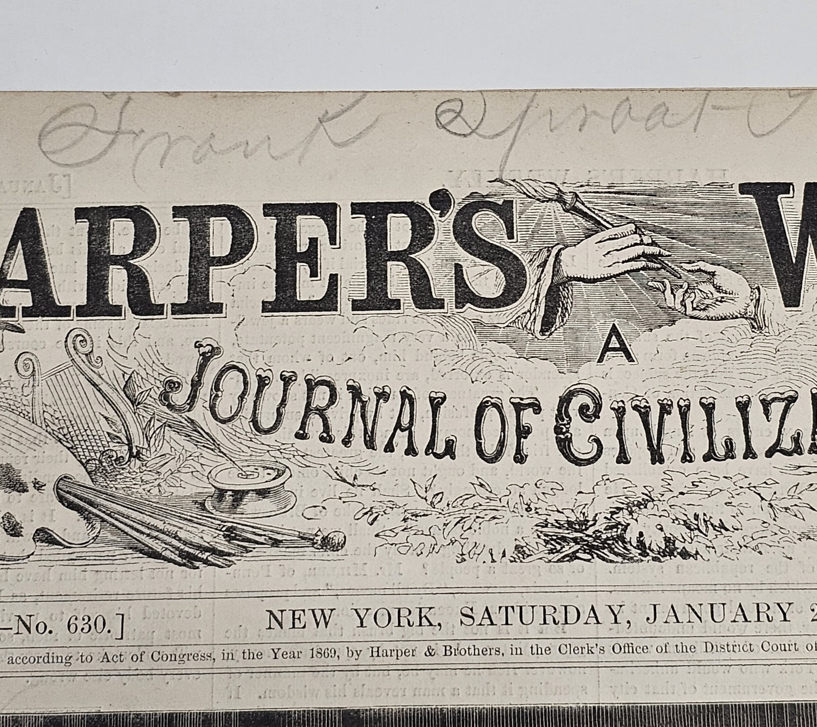 **1869 Harper’s Weekly Full Issue Includes “Hon. John W. Menard” “Fur-Trapper”