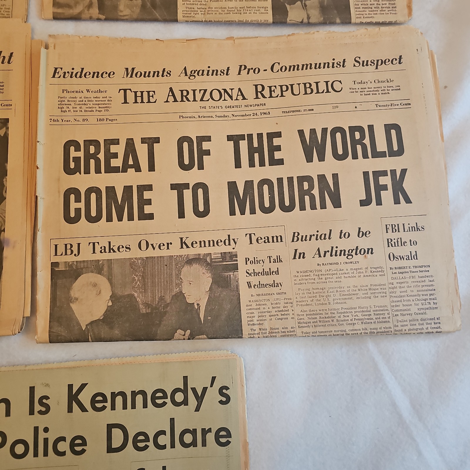 Vintage 1963 JFK Assassination Newspapers 4-Arizona Republic & Phoenix Gazette