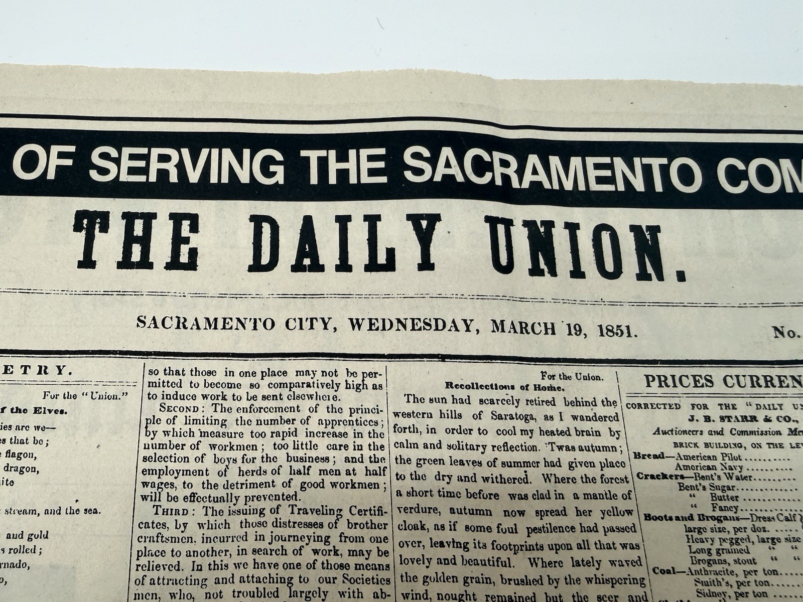Sacramento Union 142nd Anniversary Commemorative Newspaper 1993 Reprint Edition