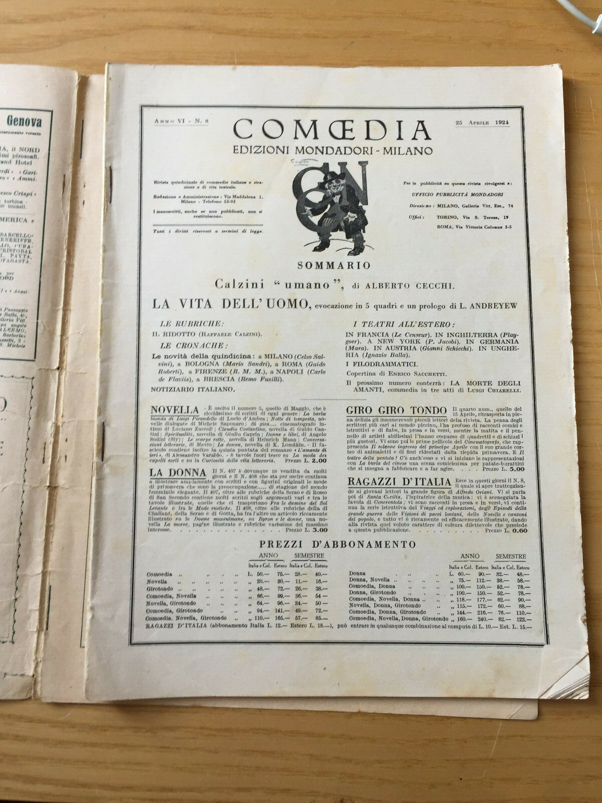 MONDADORI COMEDY PERIODICAL COMEDY AND THEATRE LIFE NO. 8 1924 L. ANDREYEW 2/19