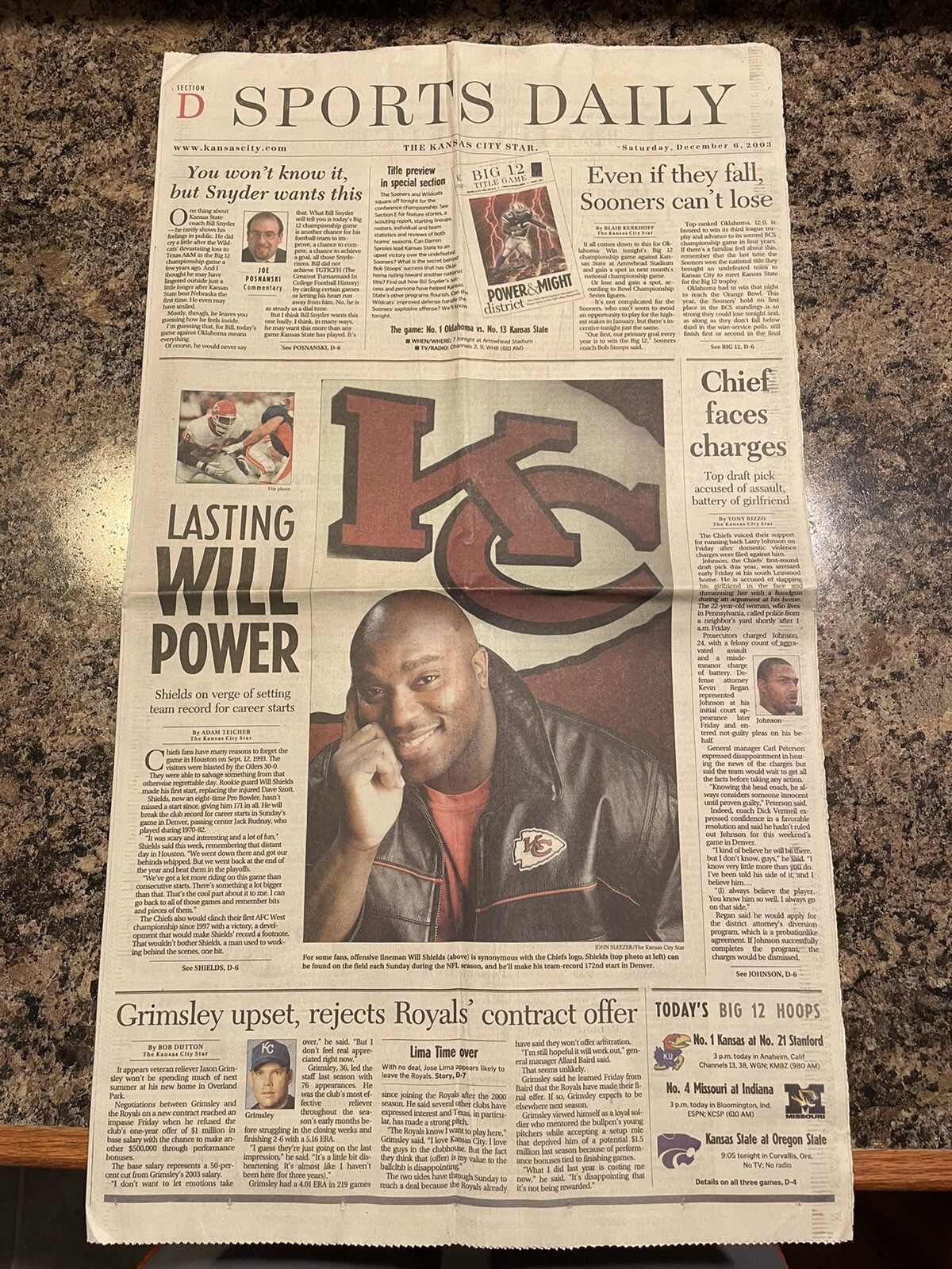 2003 Will Shields Kansas City Chiefs Football Newspaper. Nebraska Huskers