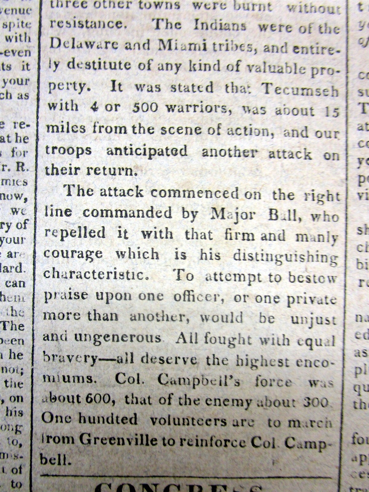 2 War of 1812 newspapers BATTLE OF MISSISSINEWA Indiana NATIVE AMERICAN INDIANS