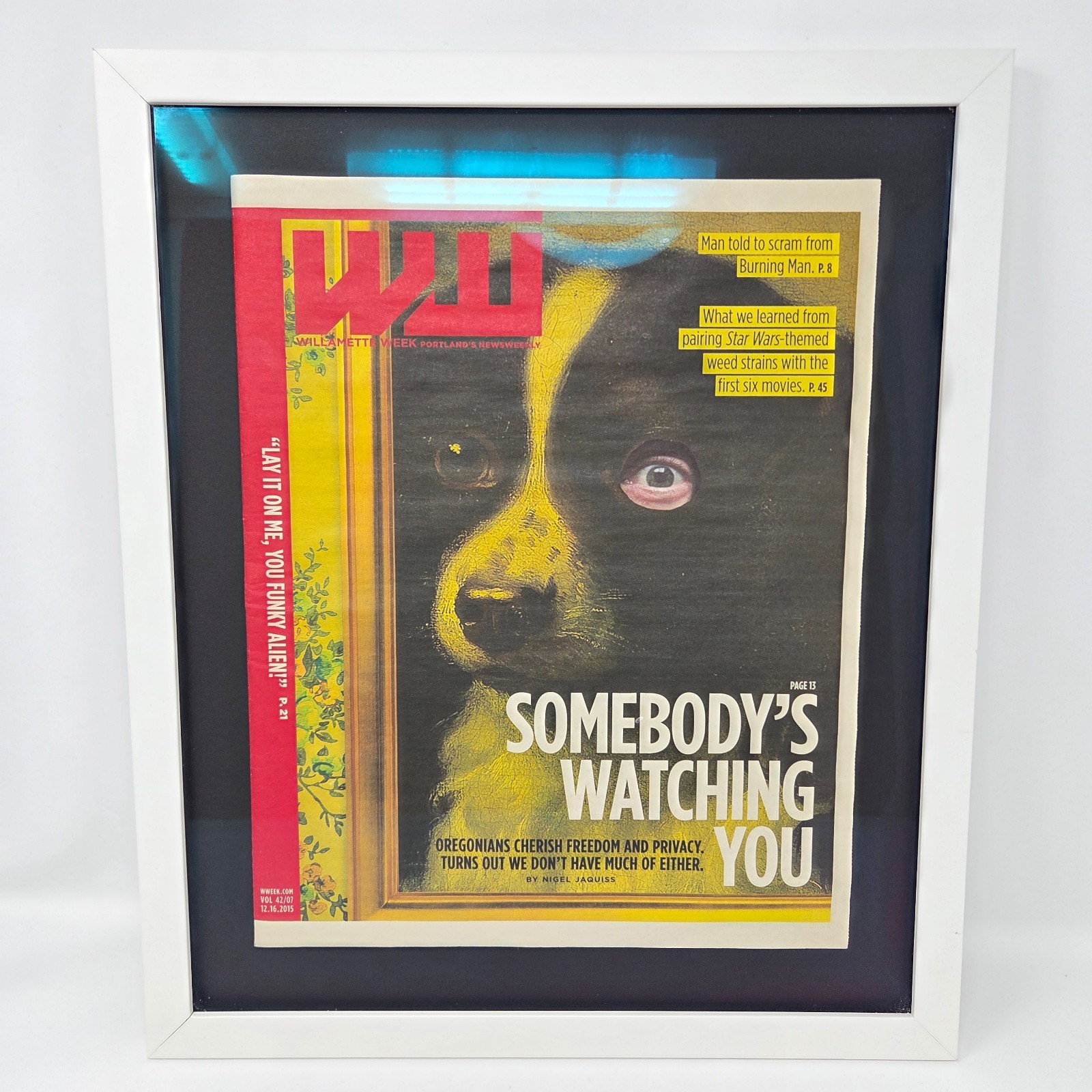 Willamette Week 2015 Framed Cover Portland Oregon Tru Vue Museum Glass 16×18