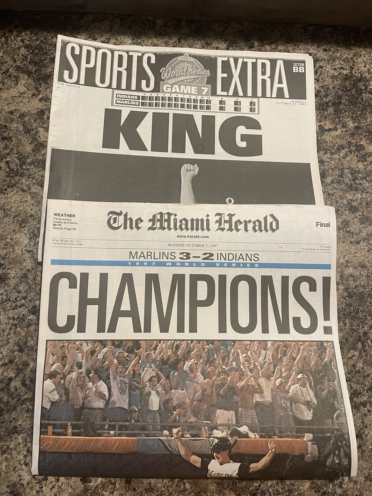 1997 Florida Marlins Baseball Newspaper. World Series Champions