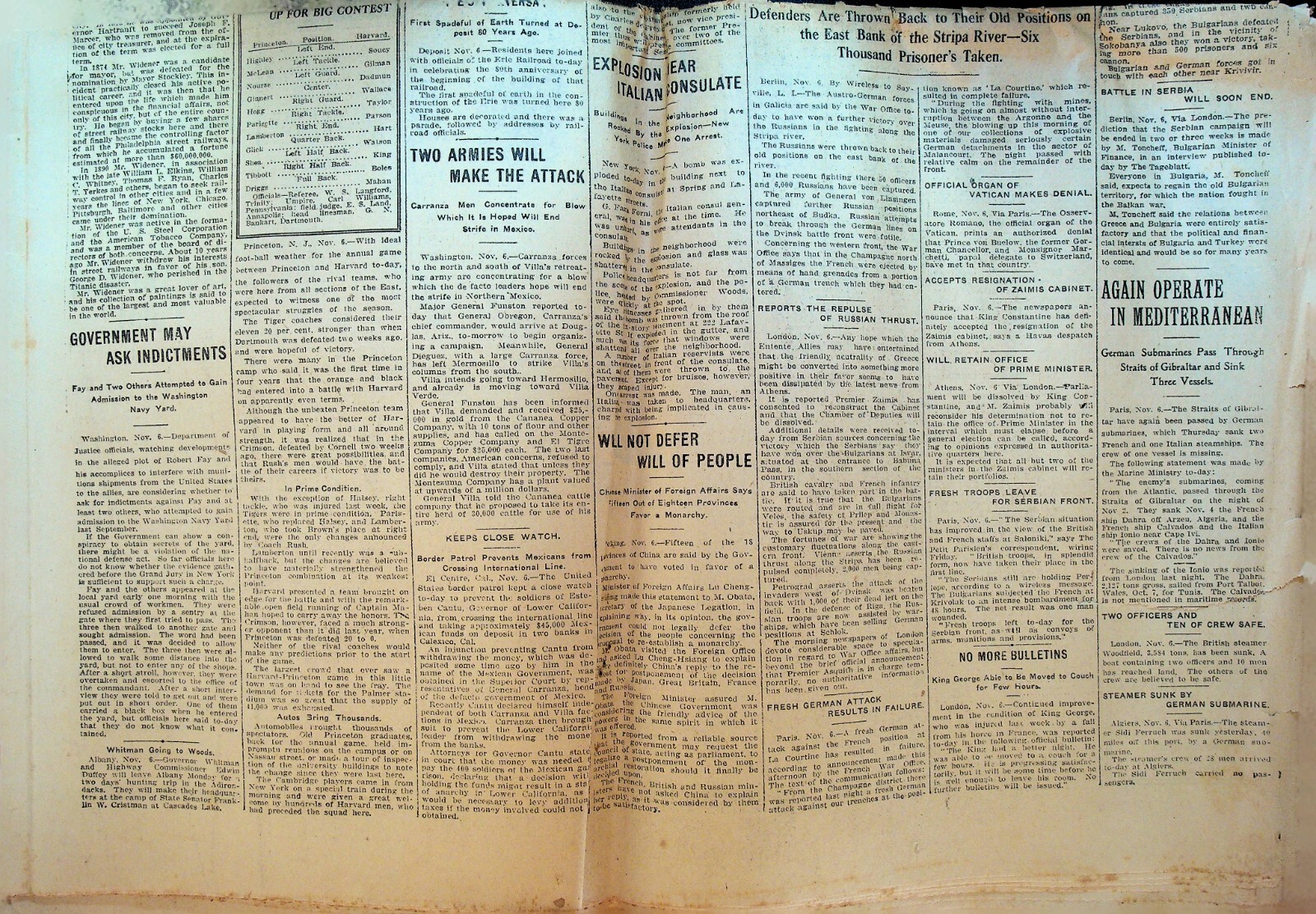 Utica Observer November 6 1915 WWI Princeton v Harvard Football Briggs Golf