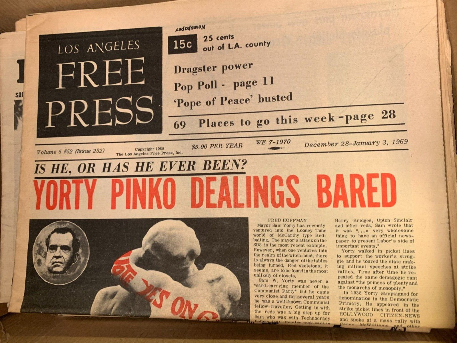 LOS ANGELES FREE PRESS ISSUE #52 DEC 28th – JAN 3rd 1969 VINTAGE NEWSPAPER NOS