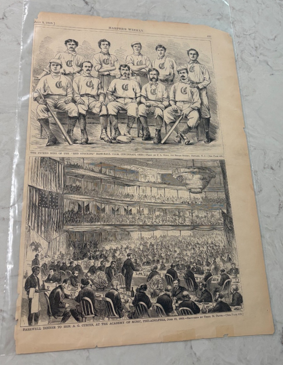 Original Harpers Weekly 1869 Picked Nine Red Stockings Baseball Club Cincinnati