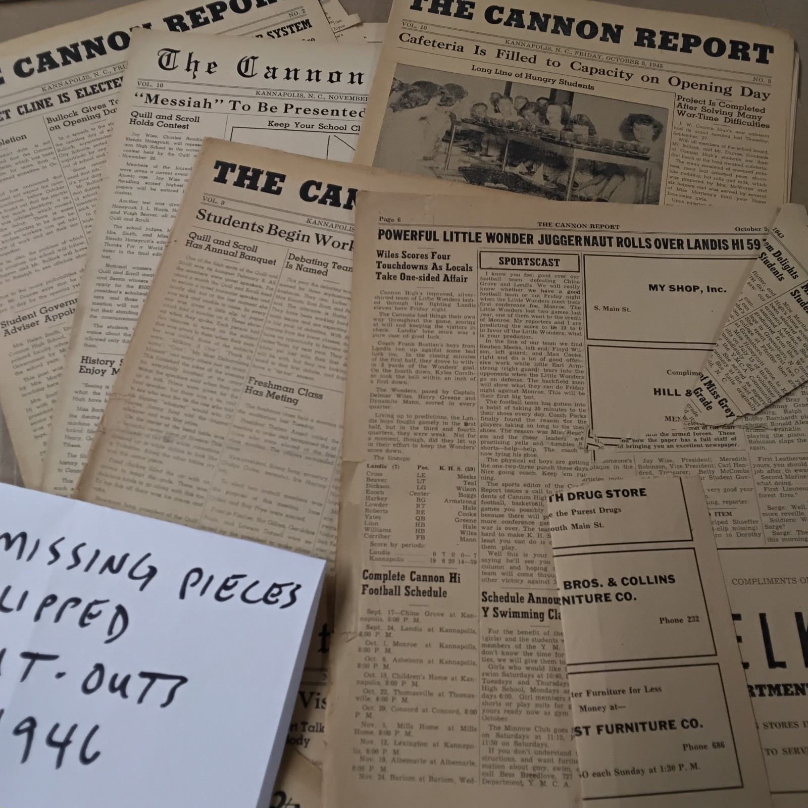 The Cannon Report High School Kannapolis NC Newspaper vtg Lot 1943 1944 1945 ’46