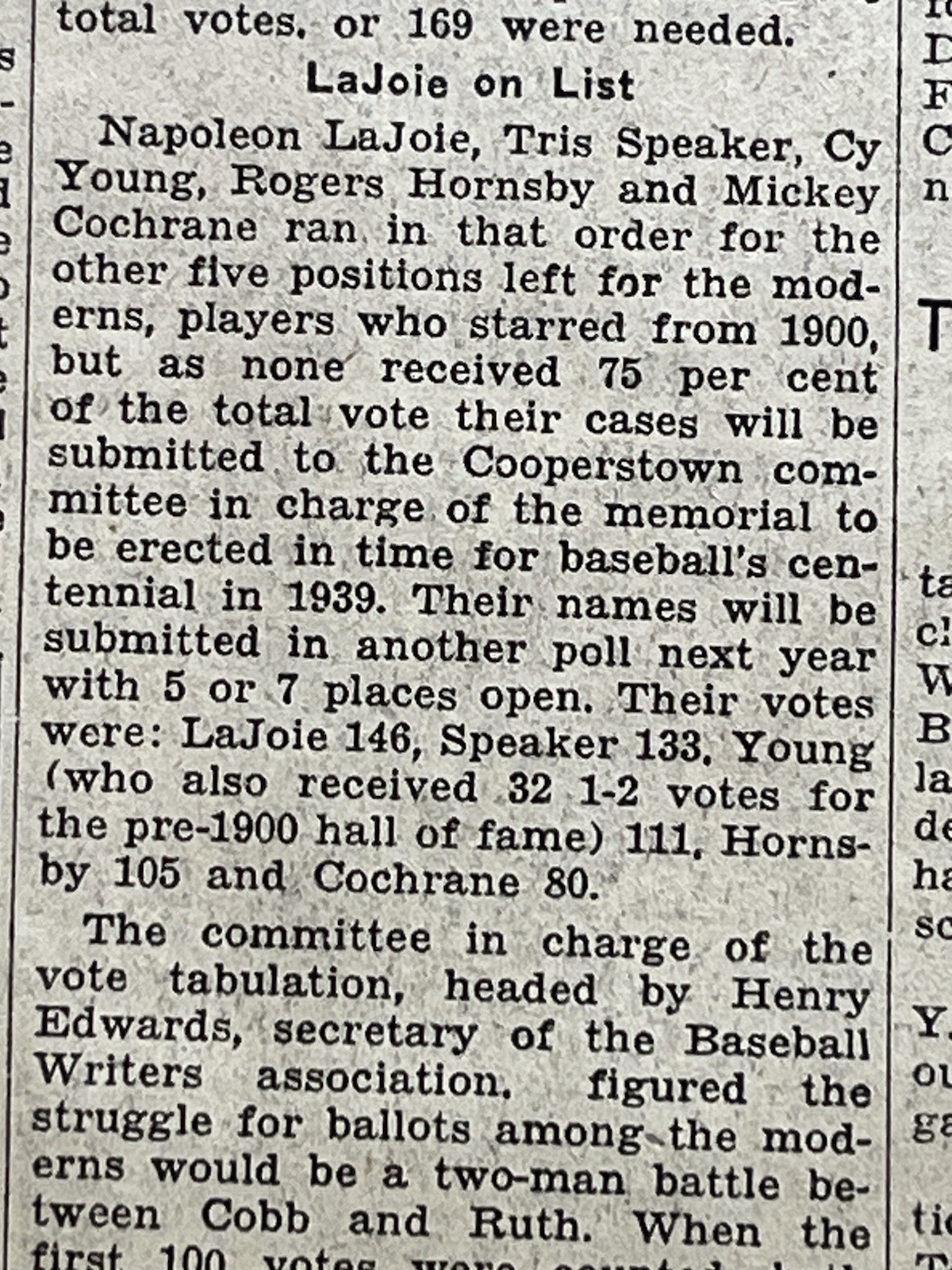 1936 newspaper BABE RUTH Christy Mathewson TY COBB Elected BASEBALL HALL of FAME