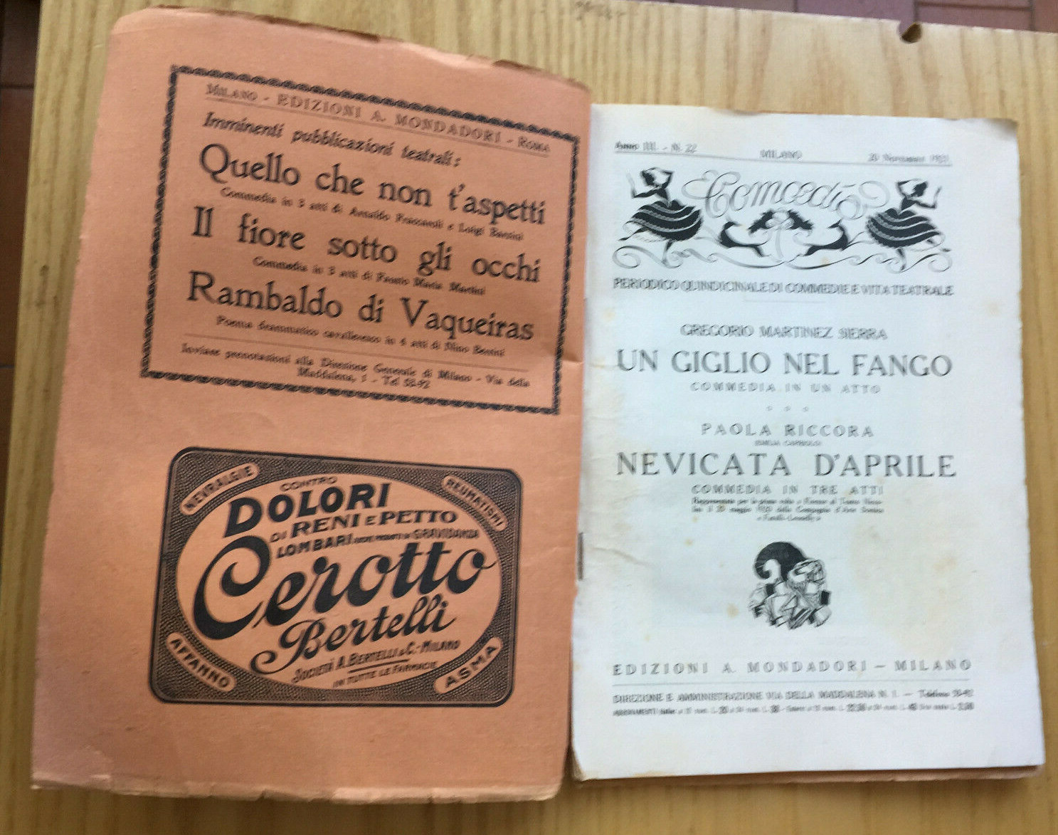 MONDADORI COMEDIA PERIODICO COMEDIA E VITA THEATRALE N° 22 1921 MARTINEZ SIERRA
