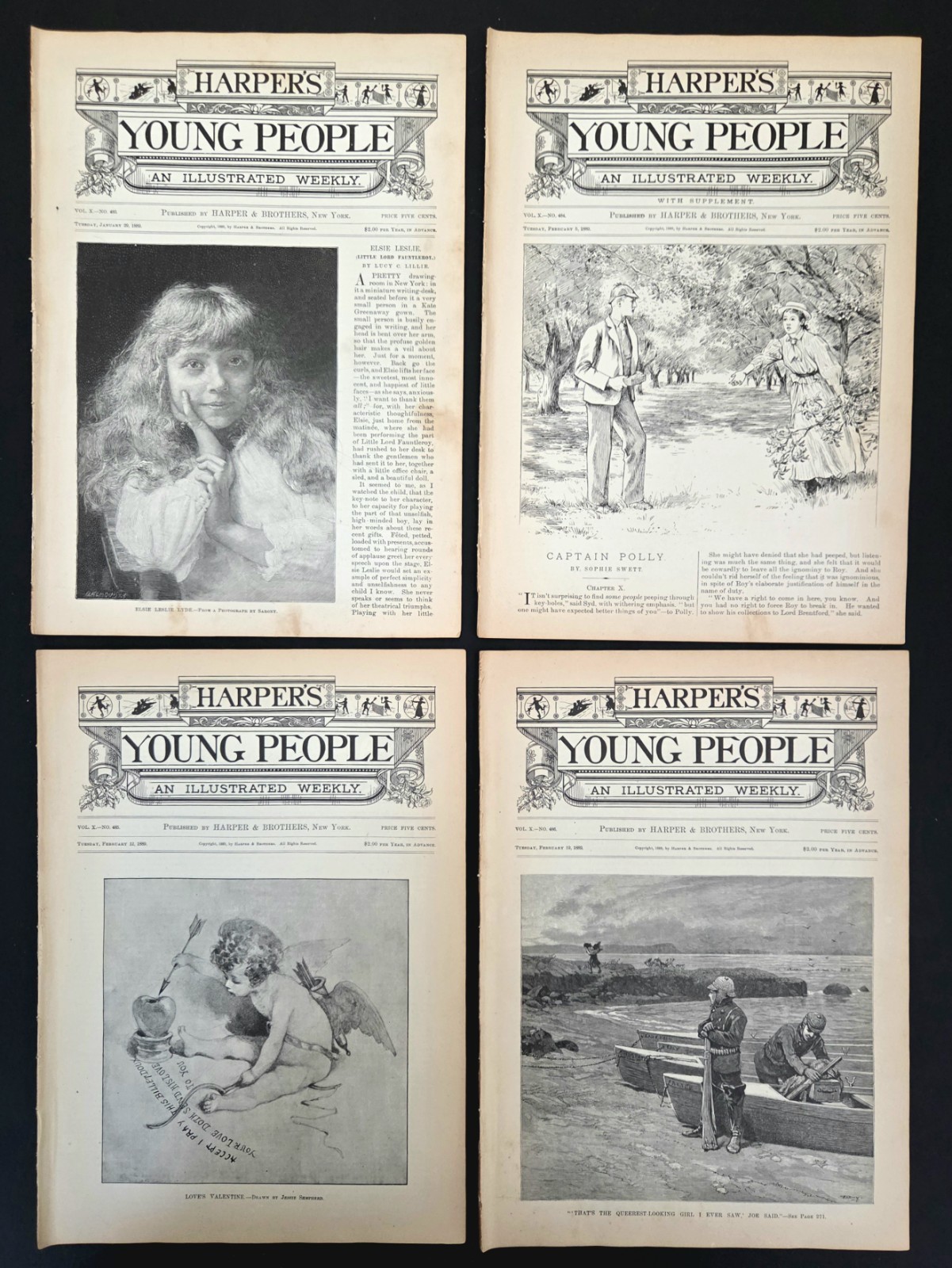 Antique 1889 Lot Of 4 HARPER’S YOUNG PEOPLE Illustrated Weekly Vol. 10 #483-486