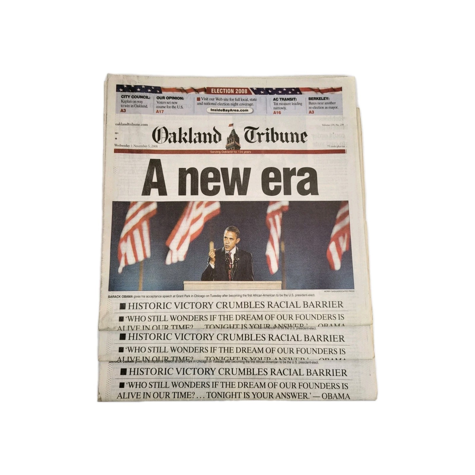VINTAGE OAKLAND TRIBUNE NEWSPAPER Barack Obama’s Election US History Politics