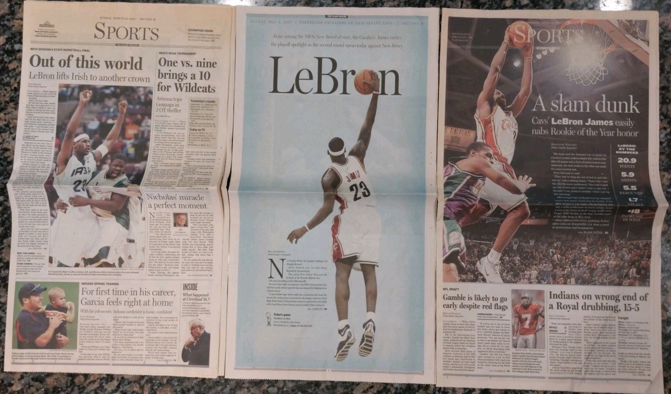 Plain Dealer newspaper LeBron James lot of 3 – 2003 high school 2004 ROY 2007