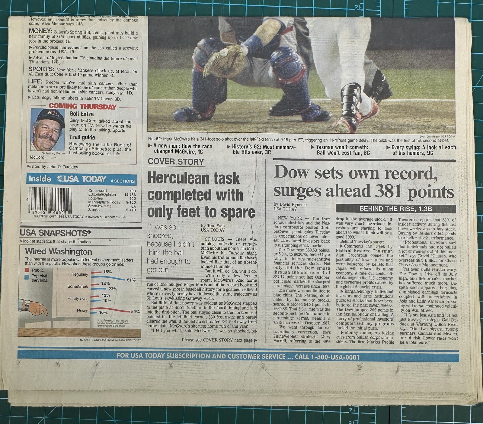VTG USA Today Los Angeles Times Newspapers Mark McGwire 62 HR 1998 Lot 3 MLB