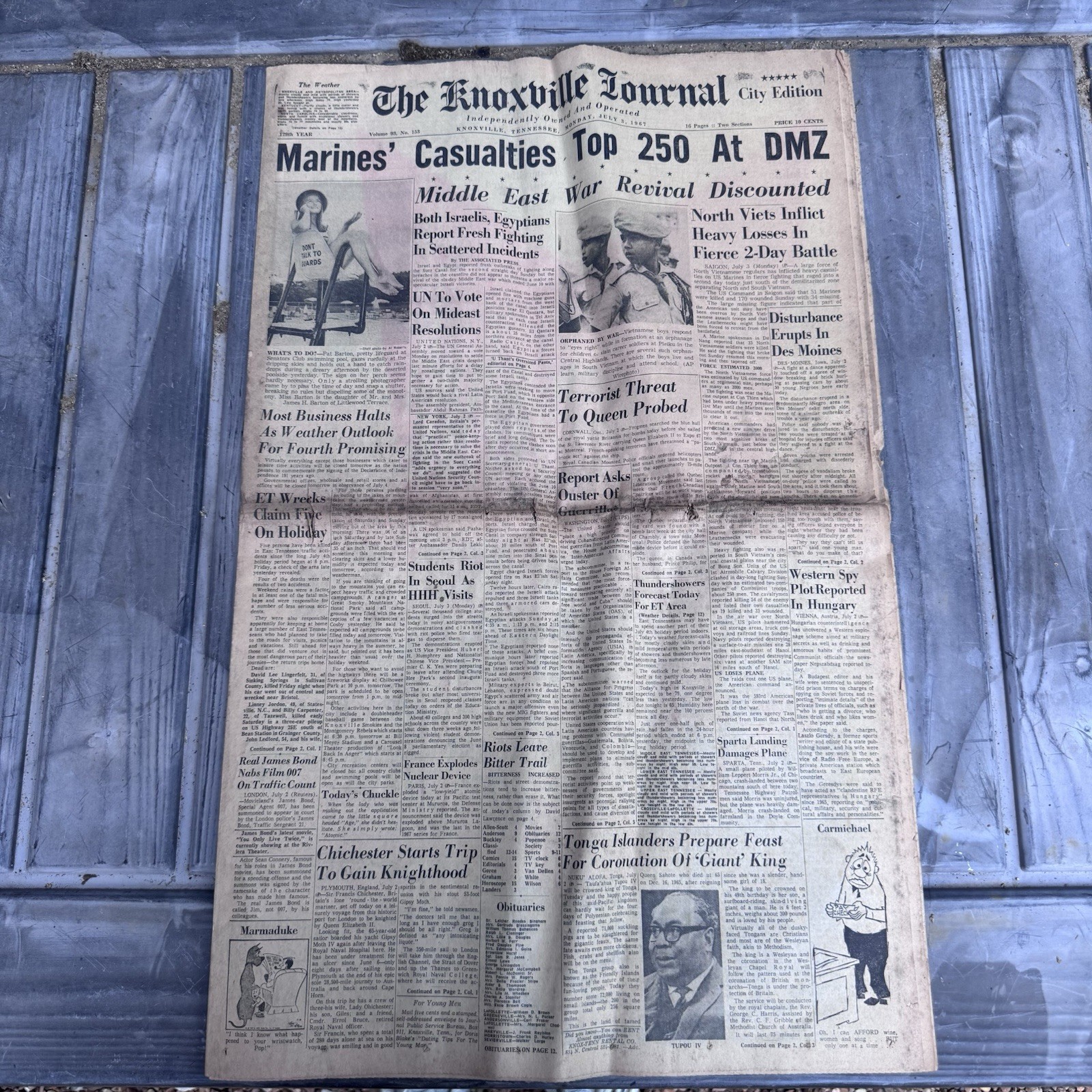 The Knoxville Journal City Edition Knoxville Tennessee Monday July, 3rd 1967
