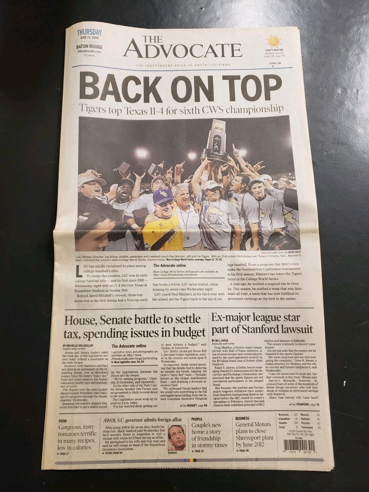 LSU Tigers Baseball 2009 National Champions ADVOCATE Newspaper Baton Rouge